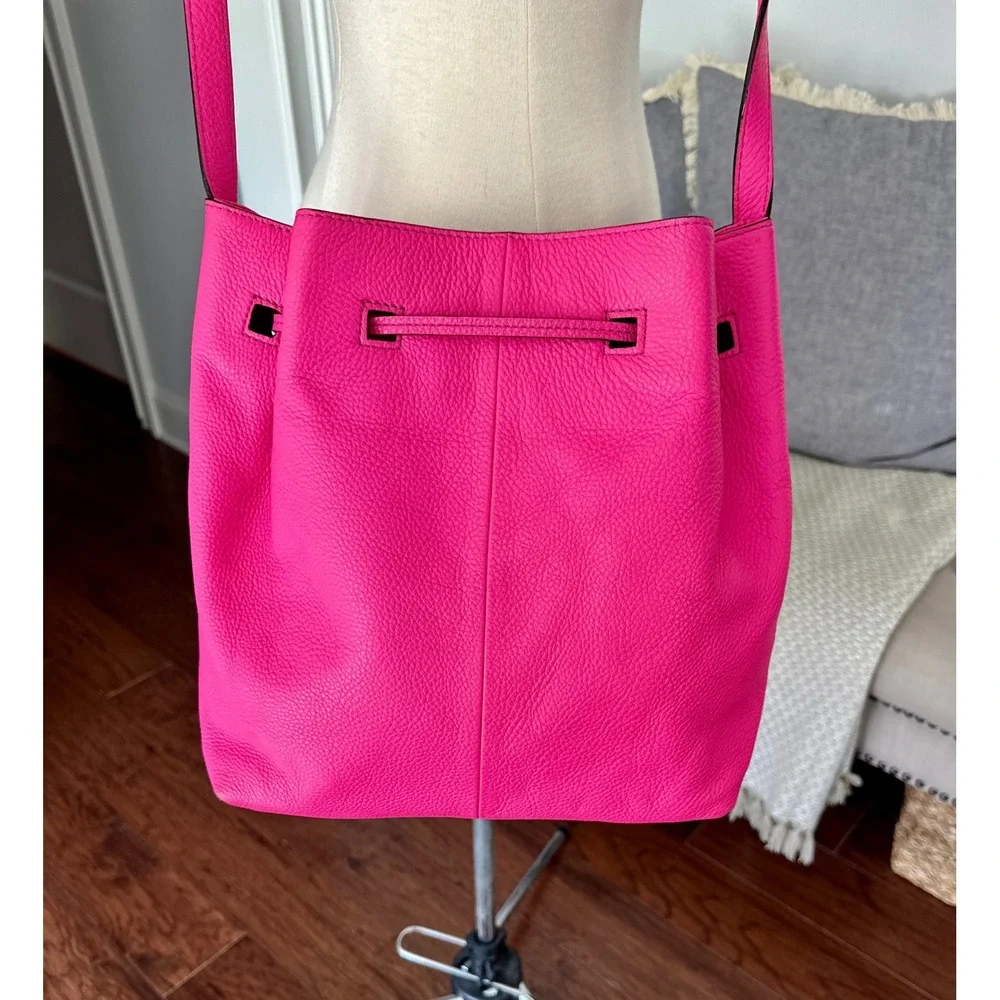 Kate Spade New York Hot Pink Pebbled Leather Drawstring Bucket Bag Crossbody